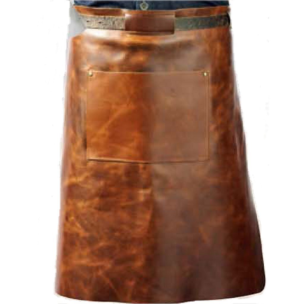 Vitello leren barbecue schort met zak 60 cm lang cognac