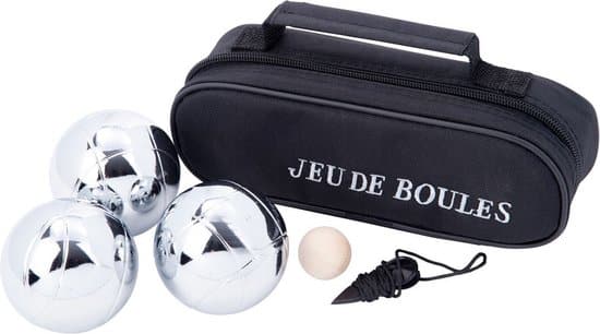 Engelhart metalen jeu de boules set – 3 ballen in zwarte rits tas – pétanque set – metalen boules 74 mm 720 g – inclusief but, meetlint en spelregels –