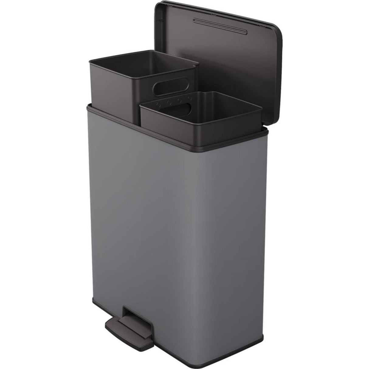 Curver decobin duo prullenbak - 26l + 26l - rechthoekig - grijs