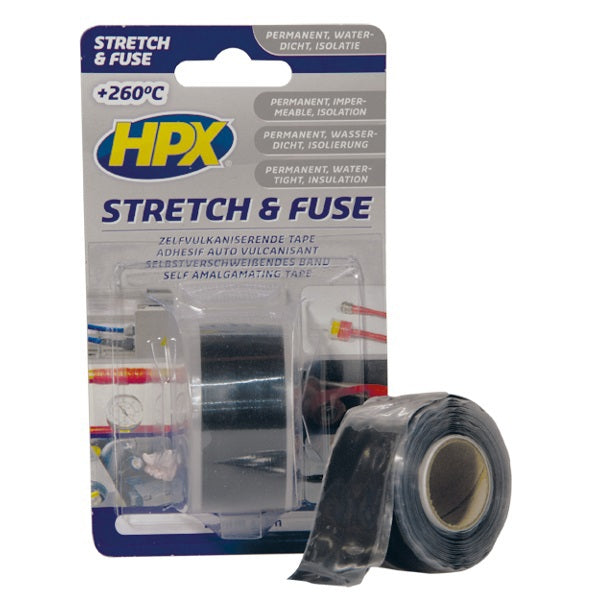 Hpx producten stretchfuse reparatietape silicone zwart 25mm x 3m