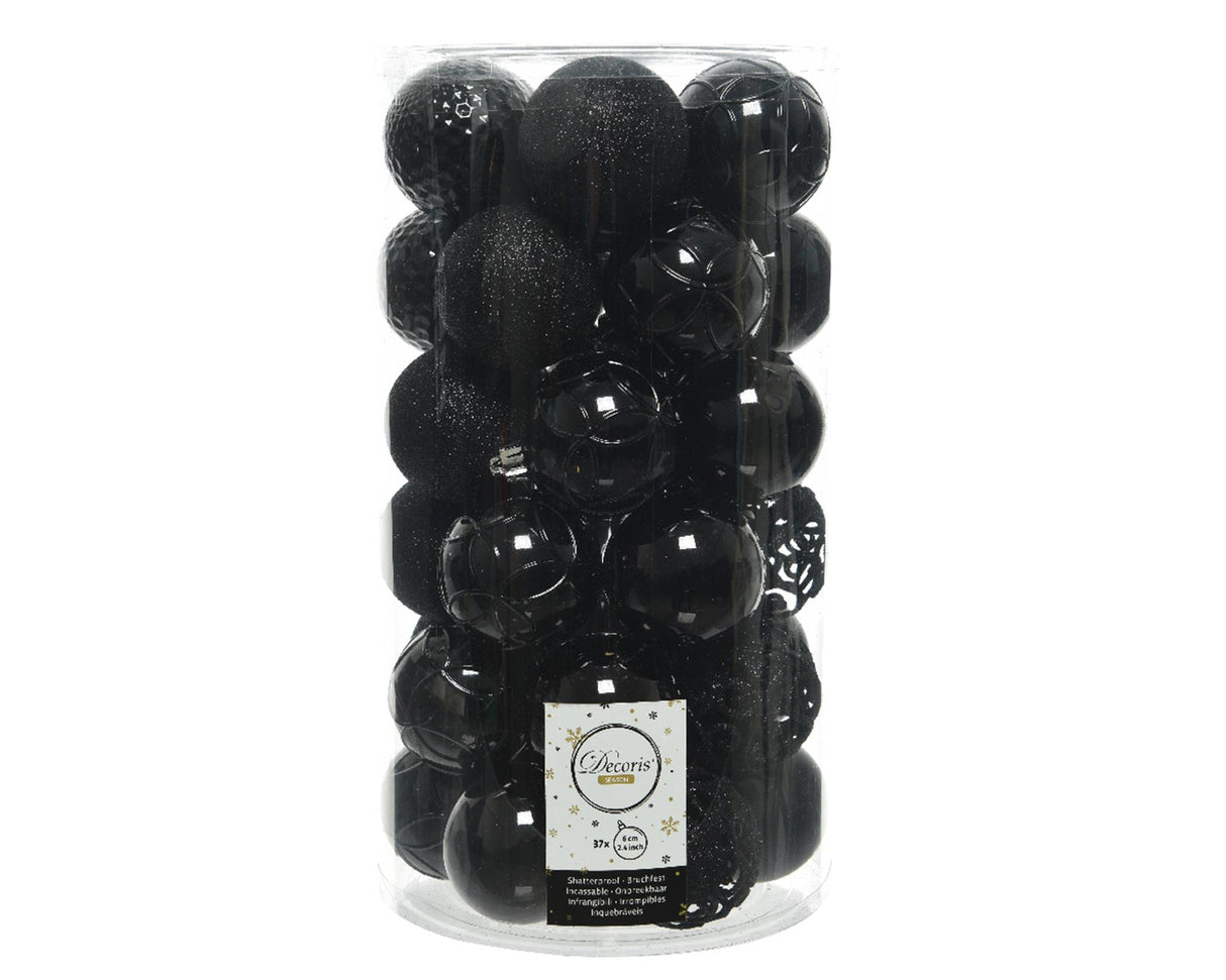 Decoris kerstballenset kunststof 6cm 37st zwart
