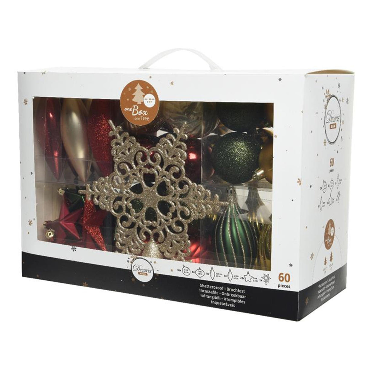 Decoris kerstballenset kunststof 60st rood groen