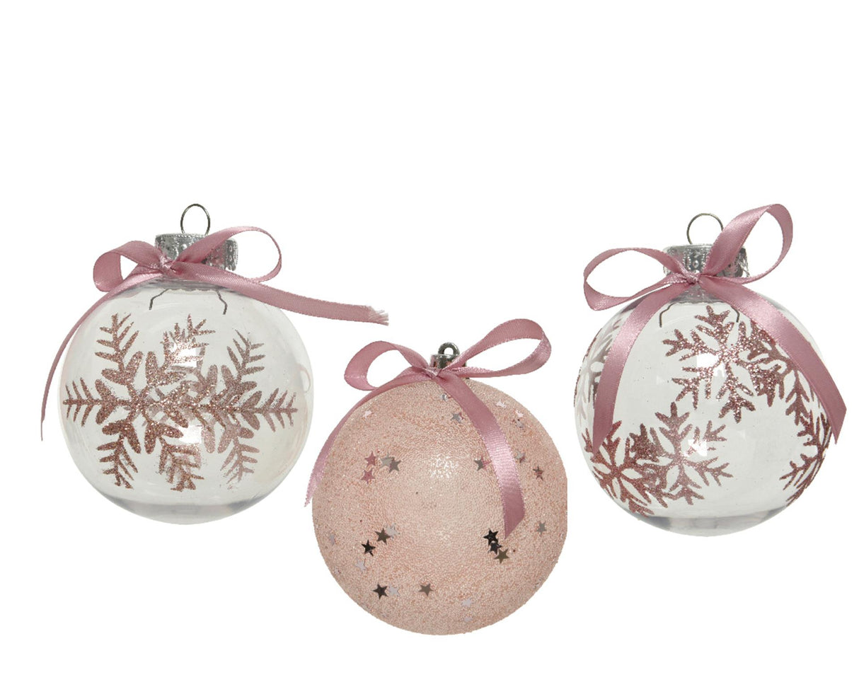 Decoris kerstballen mix kunststof 8cm 12st roze