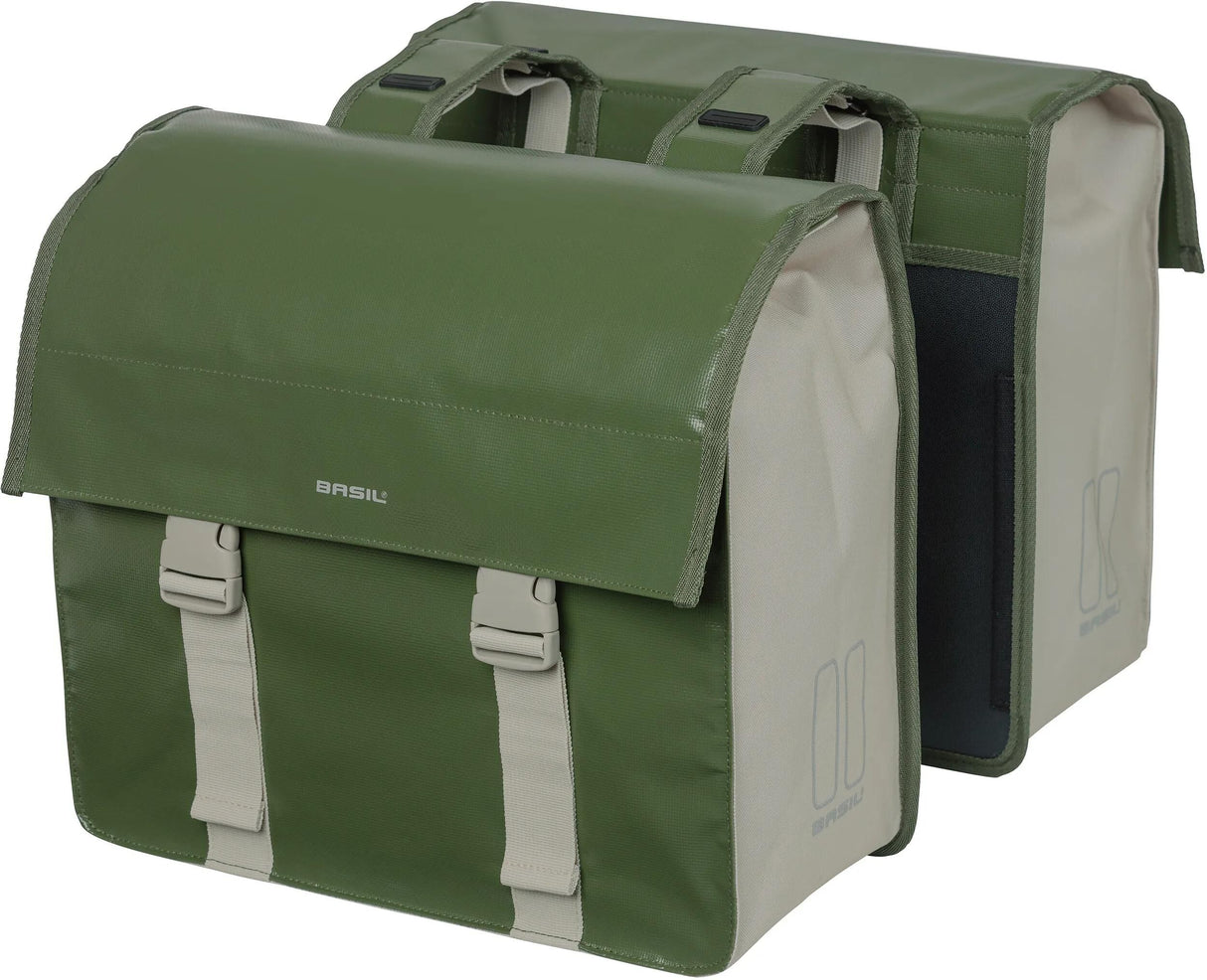 Basil Urban Load dubbele fietstas - waterdicht tarpaulin polyester - groen zand - 48-53L