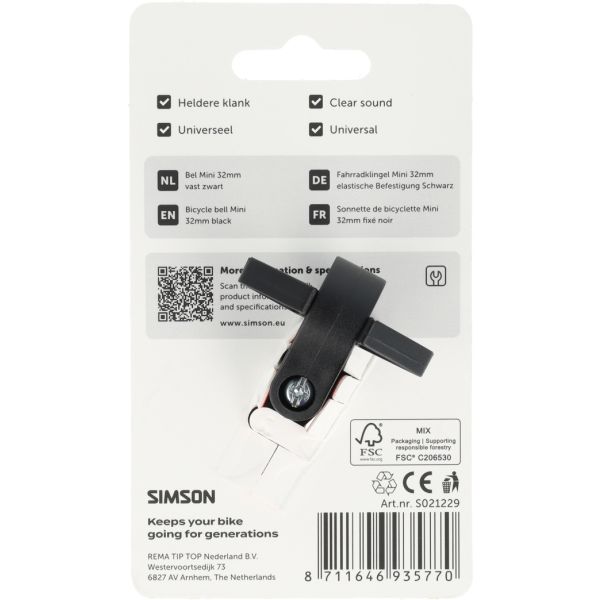Simson bel mini 32mm vaste bevestiging zwart