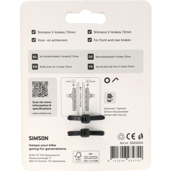 Simson remschoenen v-brake 72mm