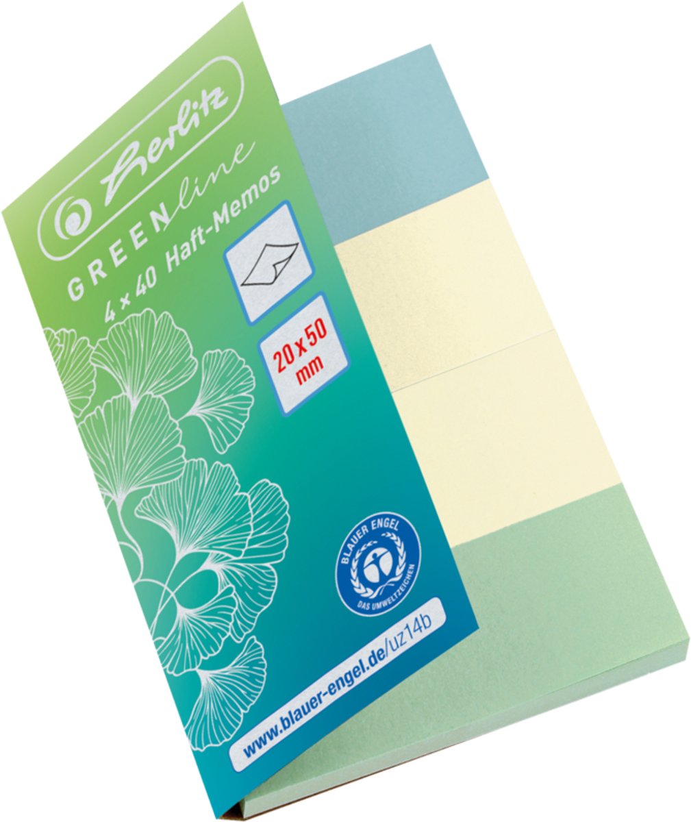 Herlitz postit s 20x50mm 4x40bl. greenline farblich sortier