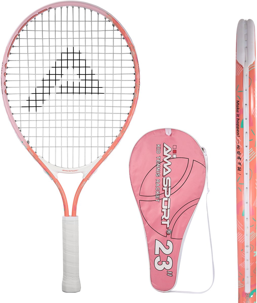 Ama sport kinder tennisracket roze 23 inch – lichtgewicht junior racket met tas – ideaal voor beginners –