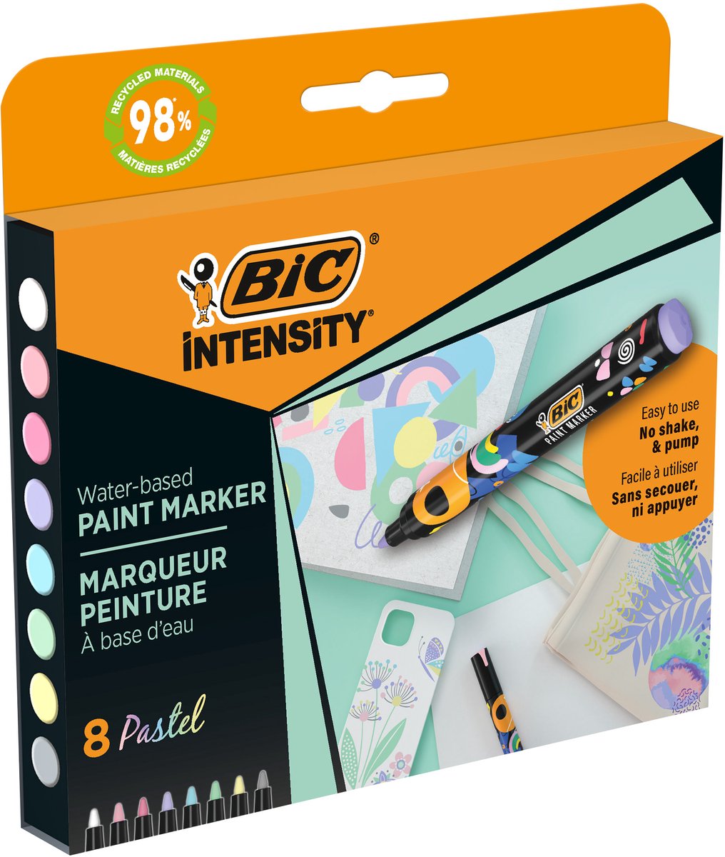 Bic intensity paint markers - pastel verfstiften - stiften voor kinderen en volwassenen - diverse pastel kleuren - watervaste marker met medium pun - 8 stiften