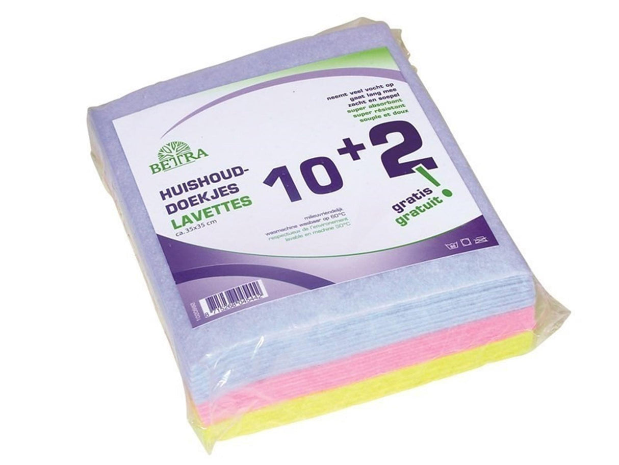 Luva huishouddoekjes viscose set ã 12 ca. 35x35cm blauw roze geel