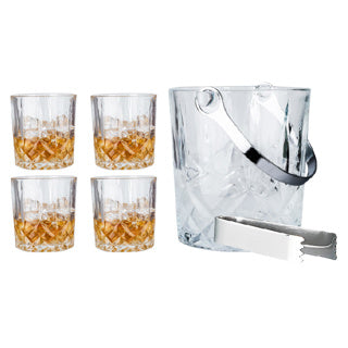 No brand whiskey set glas met 4 glazen, ijsemmer en ijstang