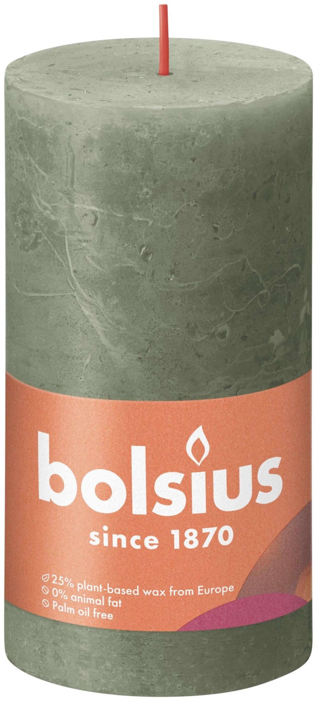 Bolsius rustiek stompkaars 130 68 olijf