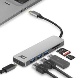 Usb-c hub card reader act ac7050 zwart, grijs 0,15 m