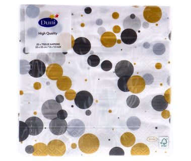 Duni servetten festive bubbles black 33x33 cm | 4 stuks
