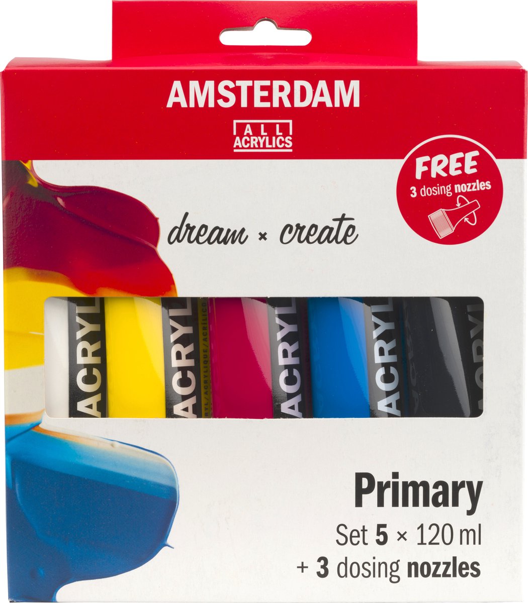 Amsterdam standard series acrylverf primaire set | 5 x 120 ml + 3 doseertuiten