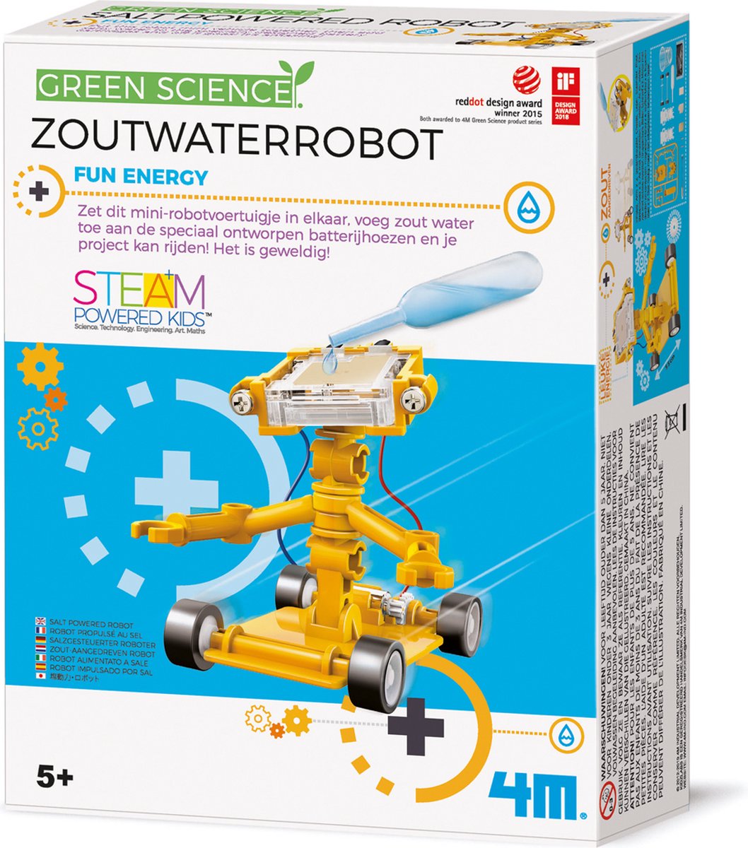 4m wetenschap en spel - maak je eigen zoutwater robot - bouwpakket - kidzlabs - green science - 5+