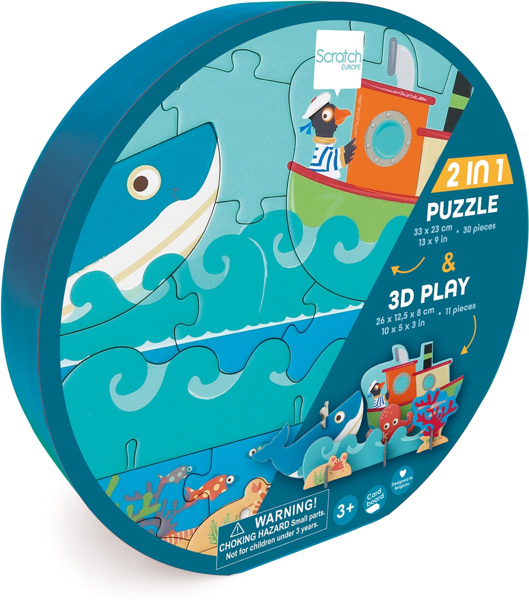 Scratch 2 in 1 puzzel en 3d play - oceaan - 30 stukjes - 3 jaar