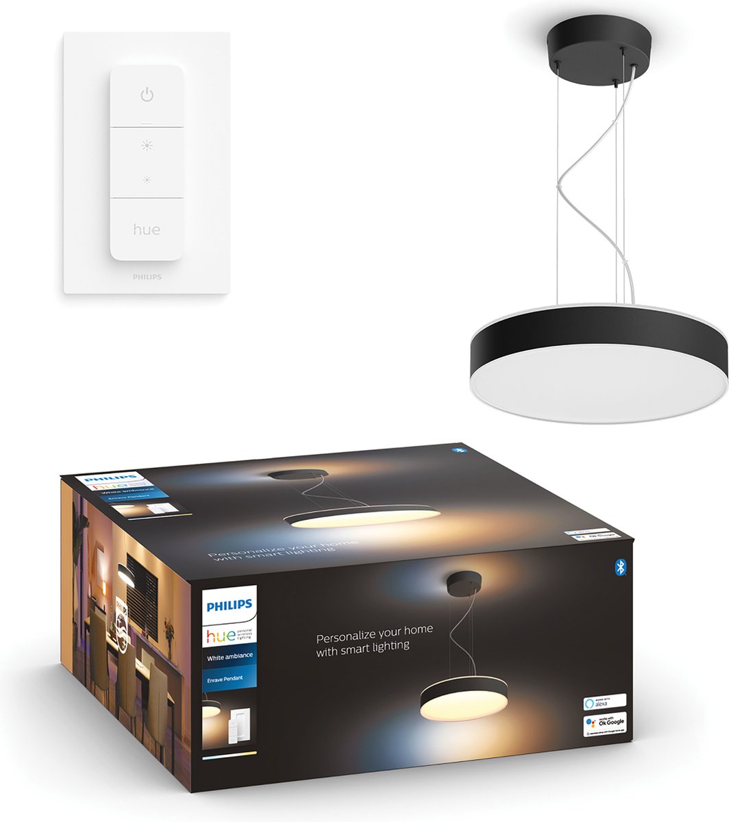 Philips hue enrave hanglamp - warm tot koelwit licht - zwart - 1 dimmer switch