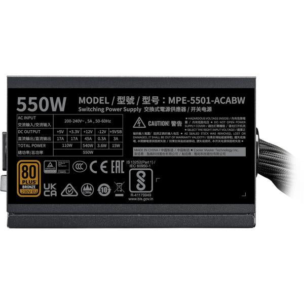 Cooler master mpe-5501-acabw-3beu mwe bronze v3 psu, atx, 550w, quiet hdb fan