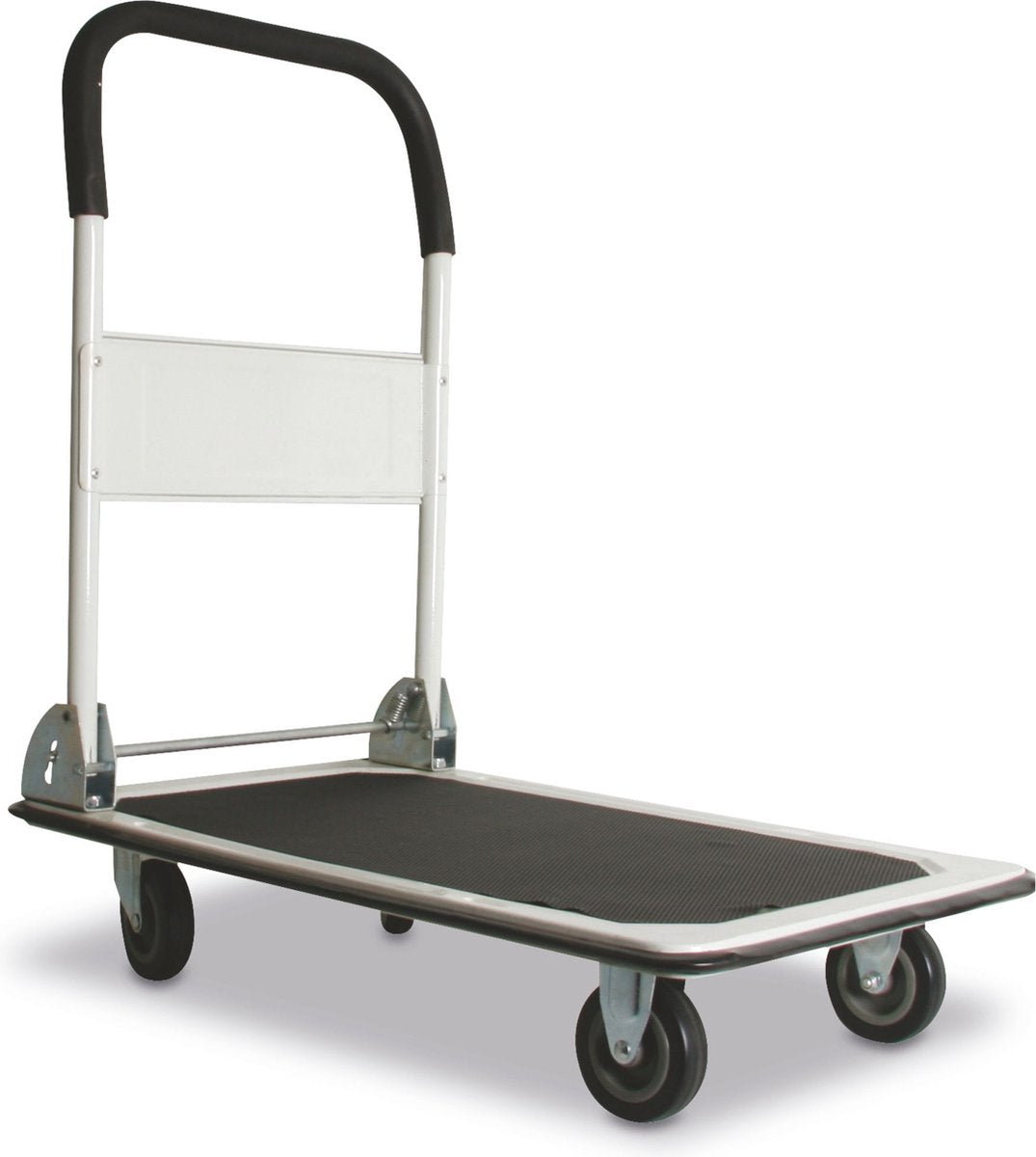 Toolland transportwagen, platformwagen, steekwagen, steekkar, plateauwagen, rolwagen met antislip, opvouwbaar, inklapbaar, rubber wielen, staal, zwart, laadvermogen 150 kg