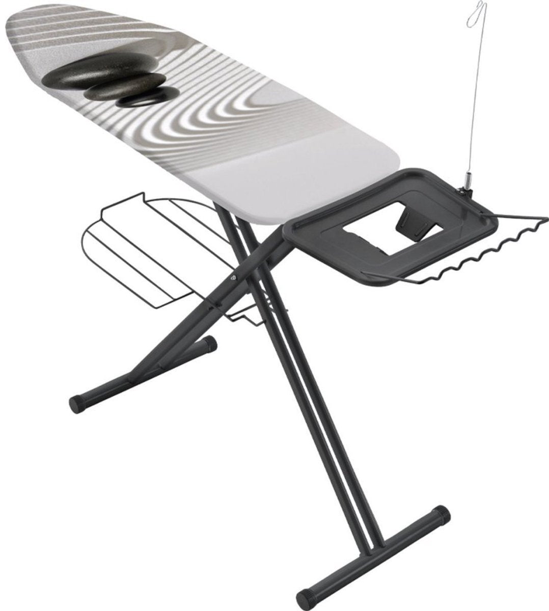 Metaltex - strijkplank avior - strijktafel - strijkoppervlakte 125 x 45 cm - extra breed strijkoppervlakte en snoergeleider - matzwart - linnenrek - kledinghangerrek - zen grey
