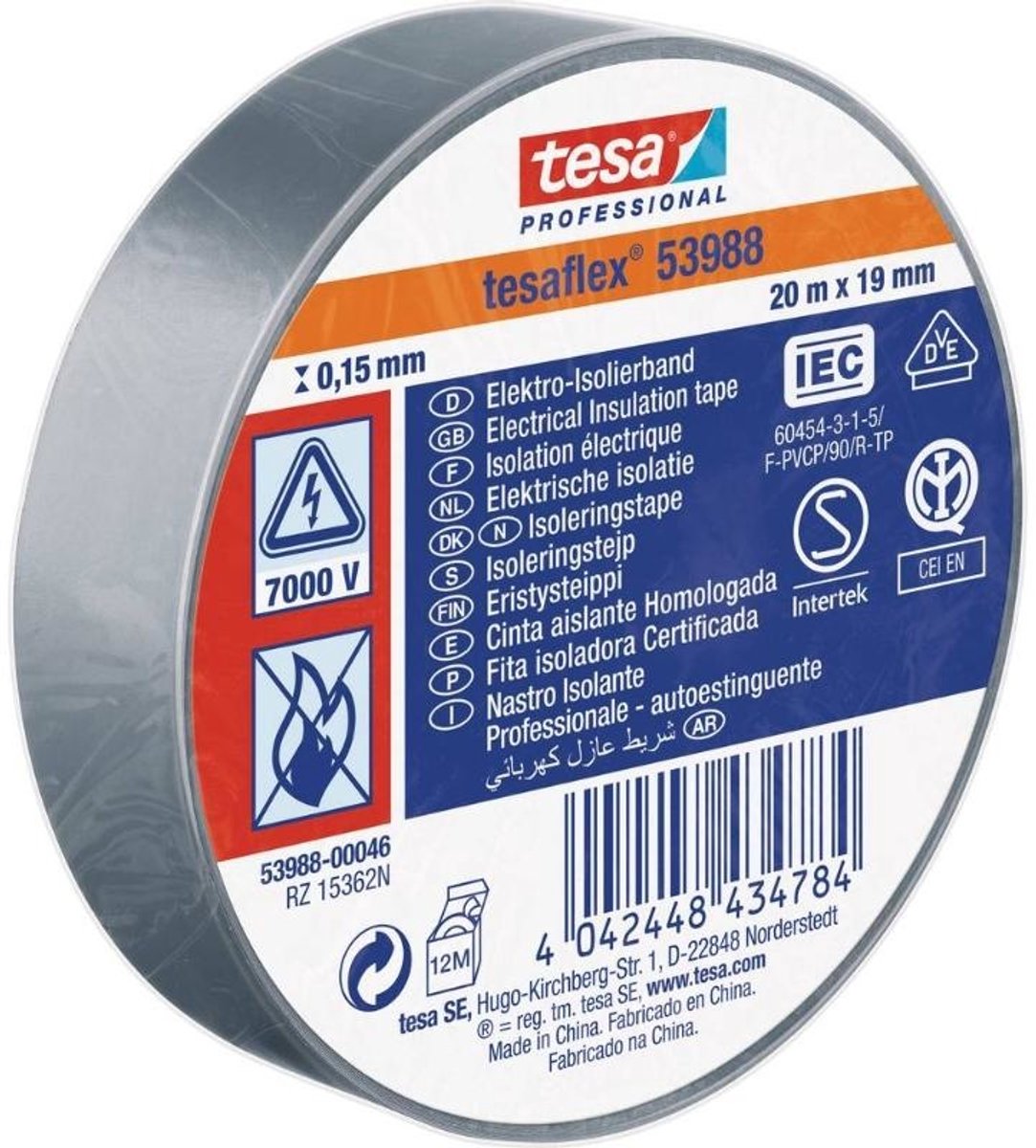 Tesa professional tesa isolatietape 19mm - 20 meter - grijs