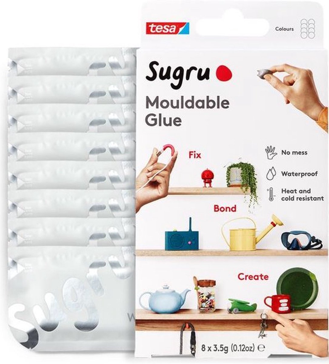 Sugru kneedbare lijm van tesa, 8-pack (8 x 3,5 g) in wit