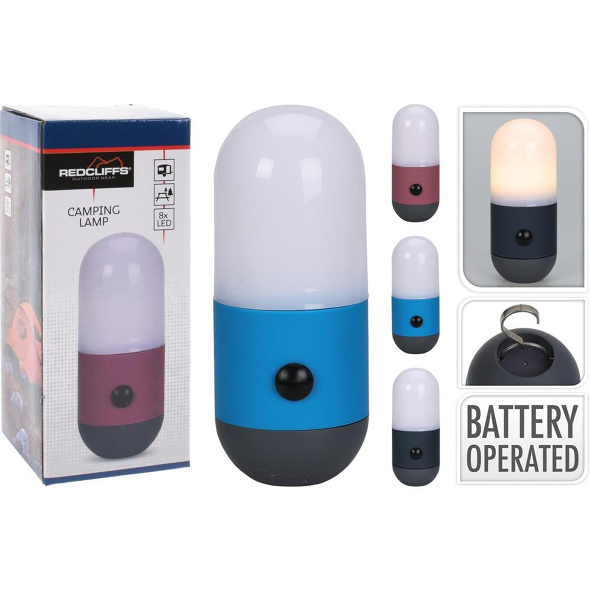 Redcliffs camping led lamp pil 6x6x14cm