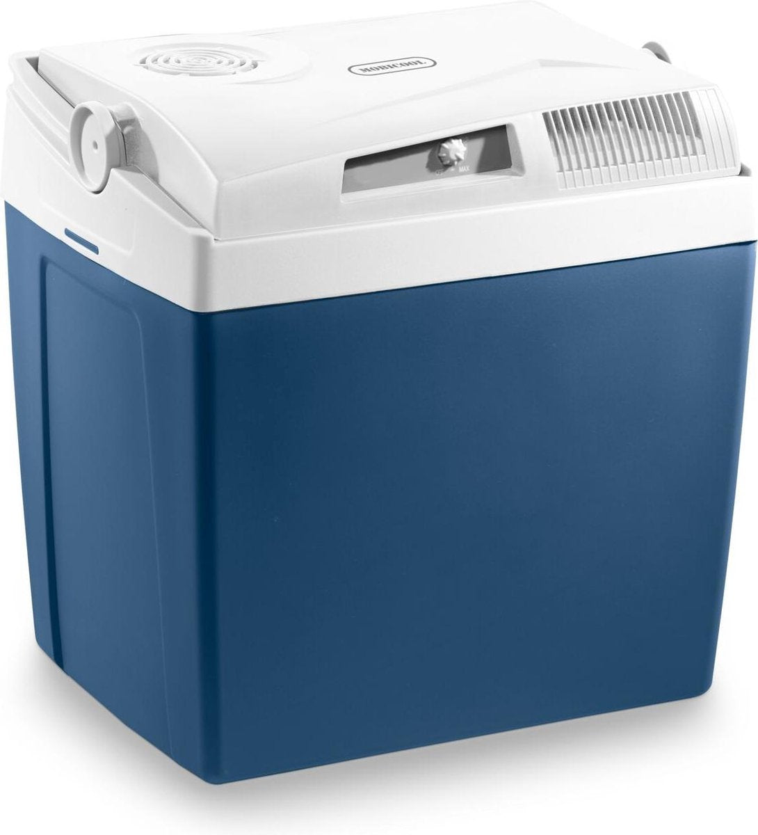 Mobicool me27 ac dc thermo-elektrische koelbox - 26l - 12 230v - energieklasse e - blauw wit