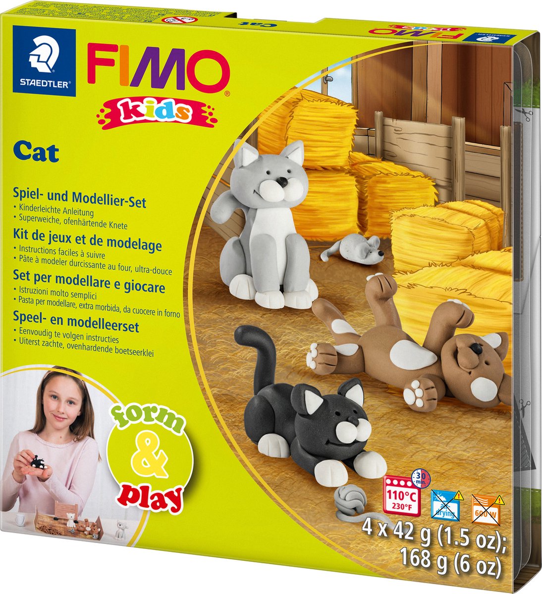 Fimo kids 8034 - ovenhardende boetseerklei - form play - set katten