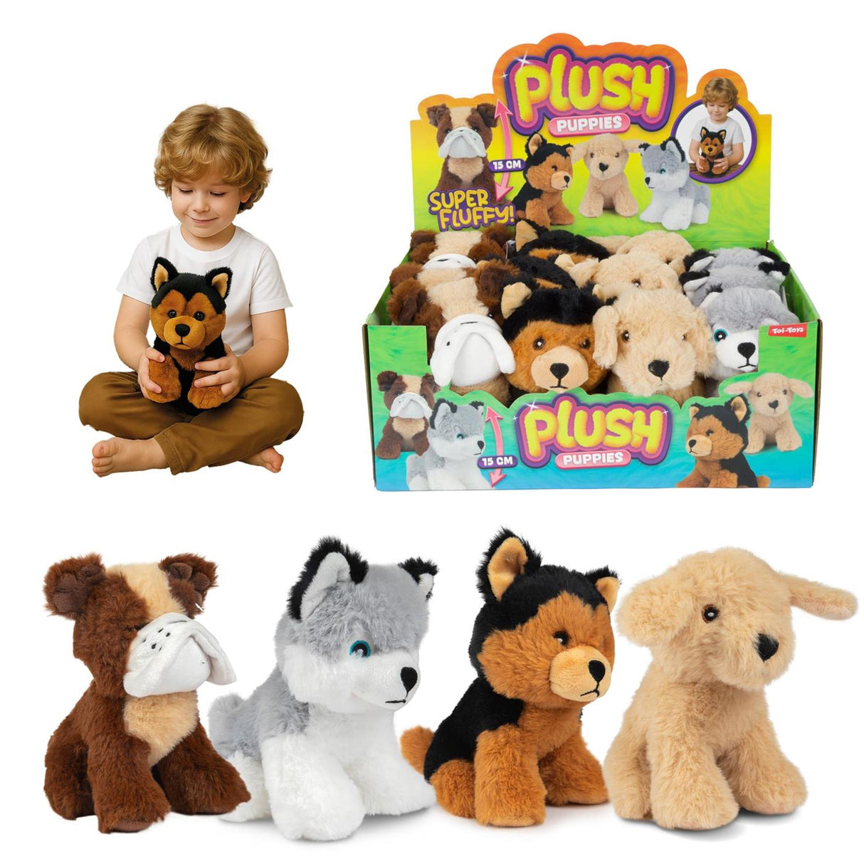 Toi-toys pluche hond -puppy- 15cm 4ass