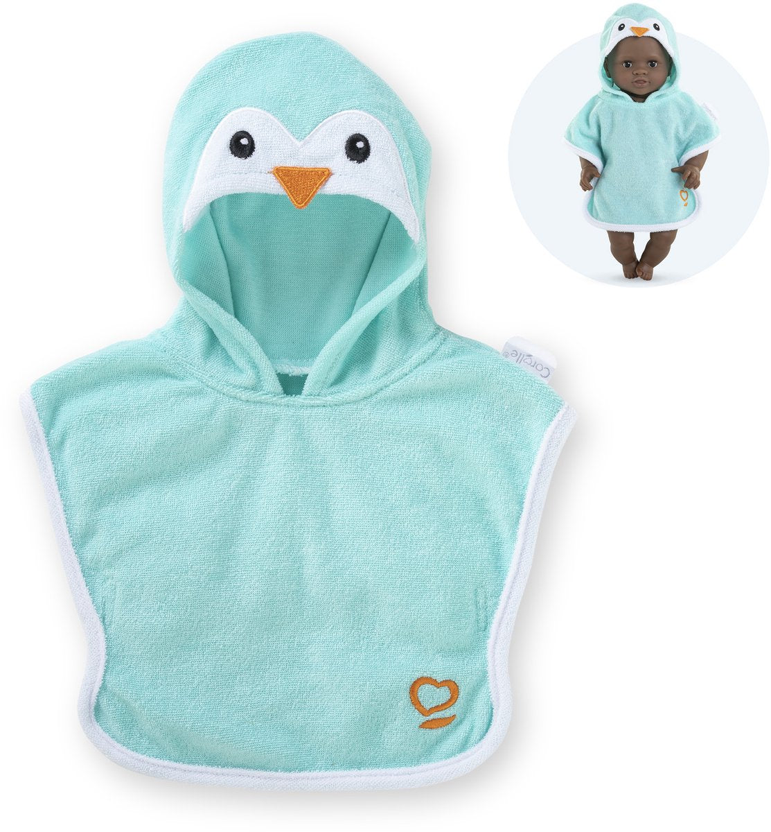 Corolle badcape pinguin voor babypop 30cm - poppenaccessoire.