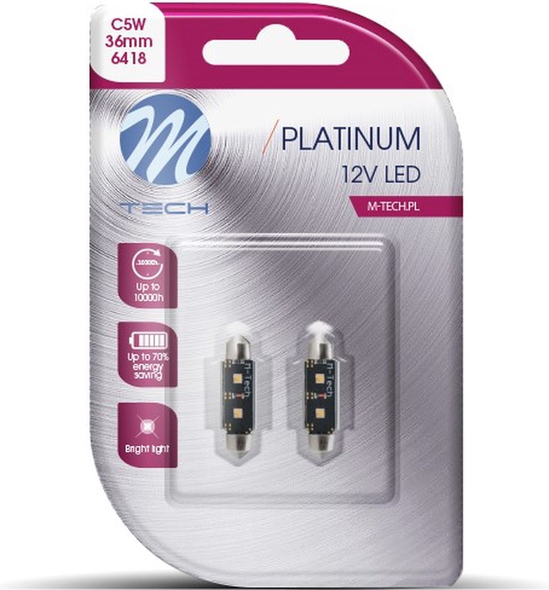 M-tech led c5w 12v 36mm - platinum 2x led diode - canbus - wit - set