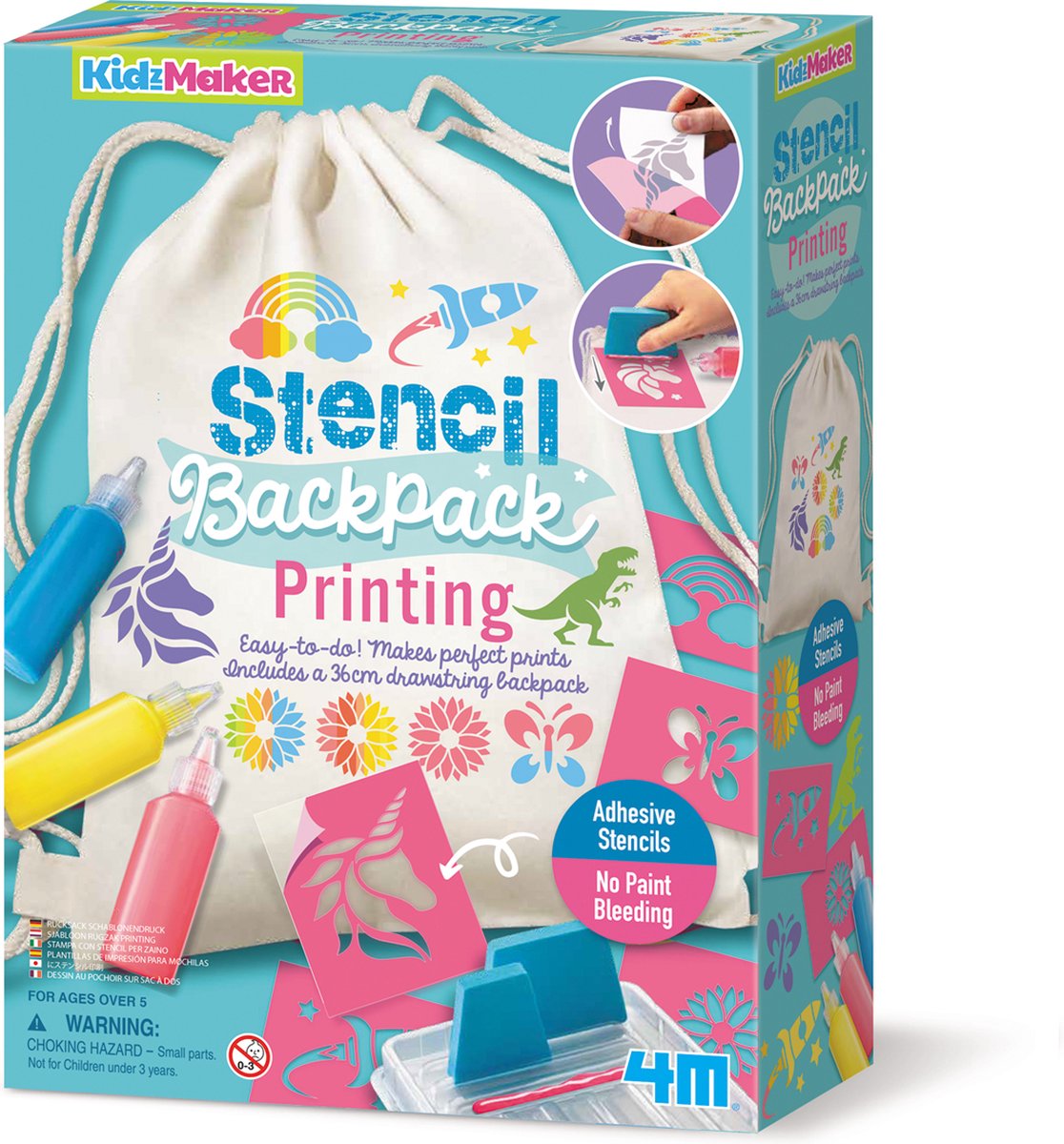 4m knutselen - pimp je rugzak met stencils en sjablonen - hobbypakket - kidzmaker art kit - 5+