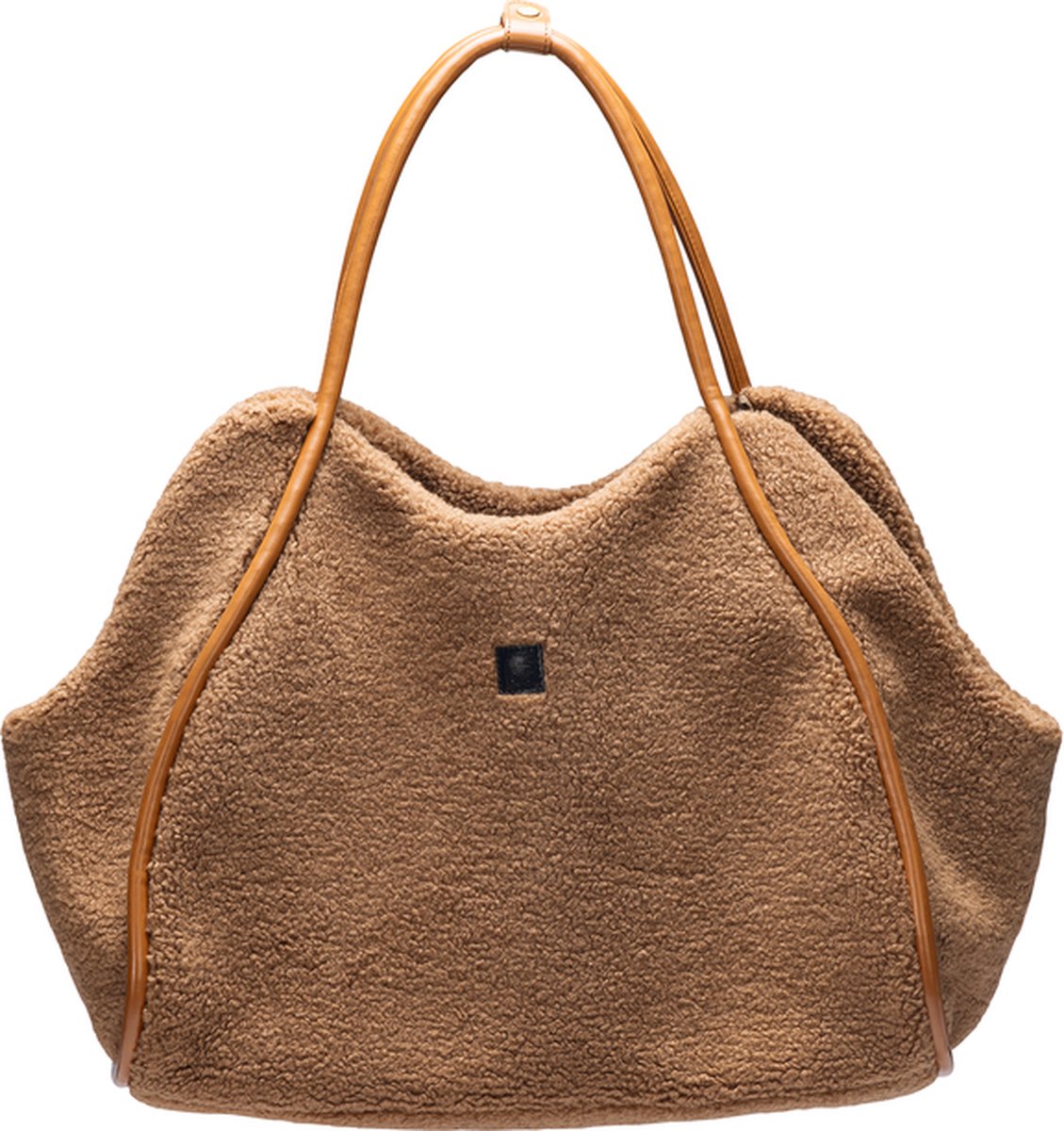 Designed by lotte tebby draagtas hond - hondentas - voor kleine honden - teddy-stof - cognac - 43x18x35 cm