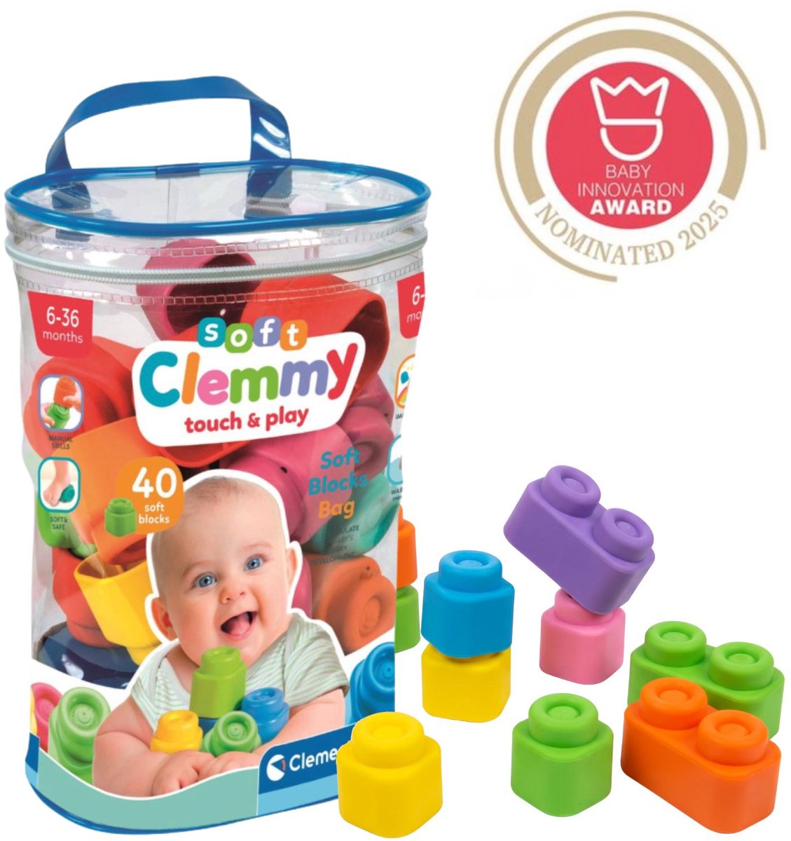 Clementoni baby soft clemmy blokken met opbergtas - 40dlg.