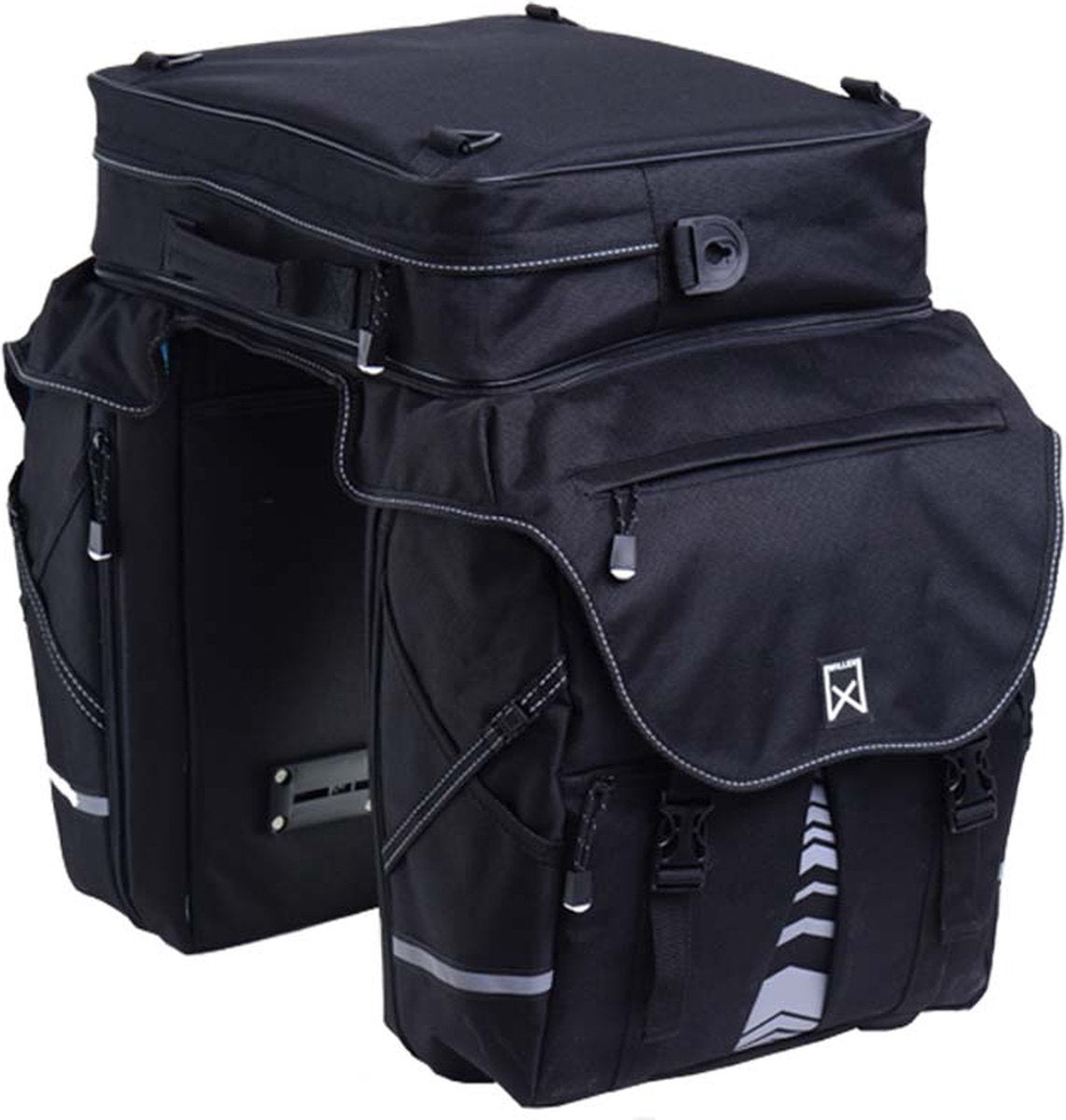 Willex bagagetas xl 1200 - dubbele fietstas - afritsbaar bovenvak - 65 liter - zwart - vakantie
