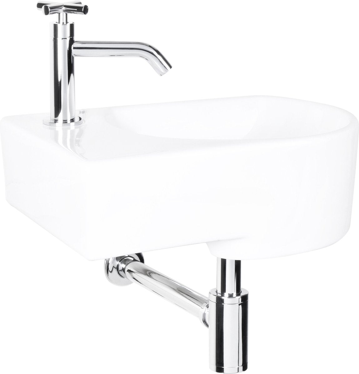 Differnz appollo fontein toilet links - set - fontein 41 x 27 cm inclusief fonteinkraan en sifon - keramiek - wit