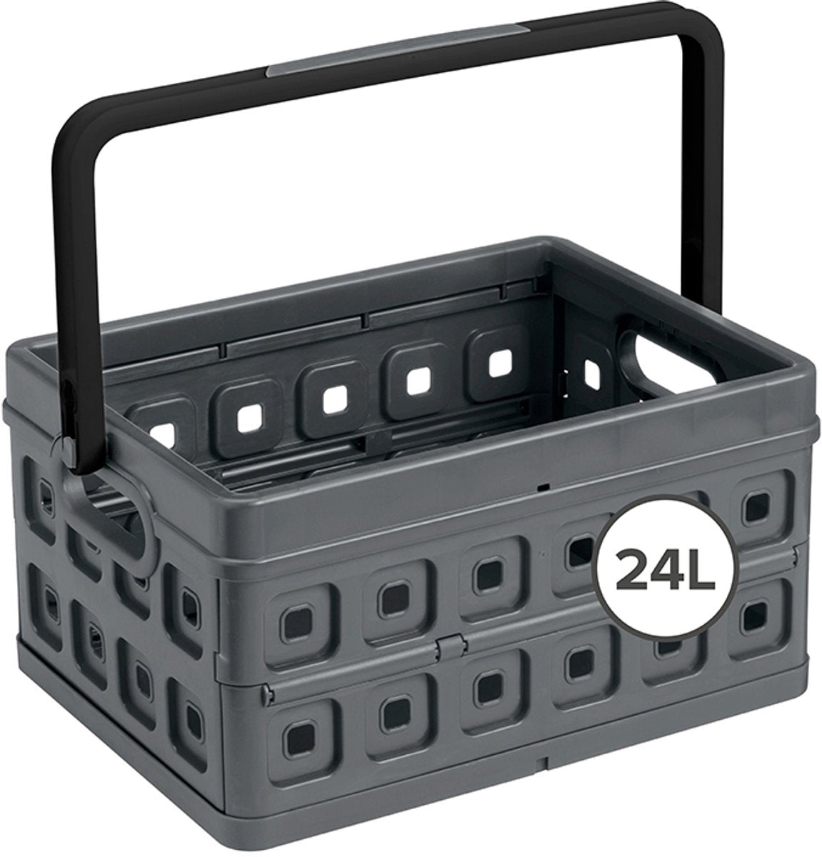 Sunware square vouwkrat met handgreep 24l - 43.5x31x21.3 cm - antraciet boodschappenkrat