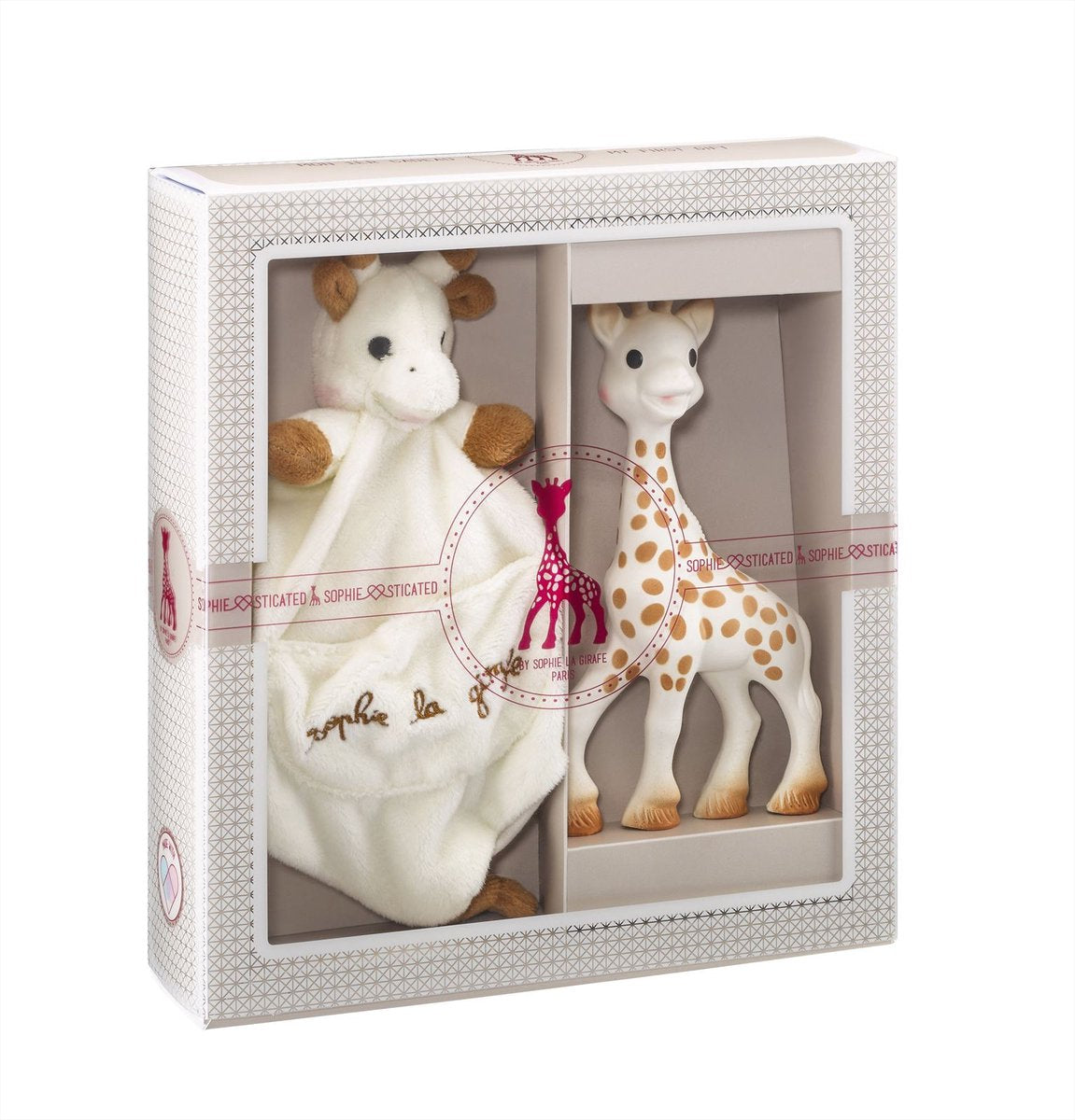 Sophie de giraf sophiesticated cadeauset - baby speelgoed - knuffeldoekje met speenhouder - kraamcadeau – babyshower cadeau - 4-delig