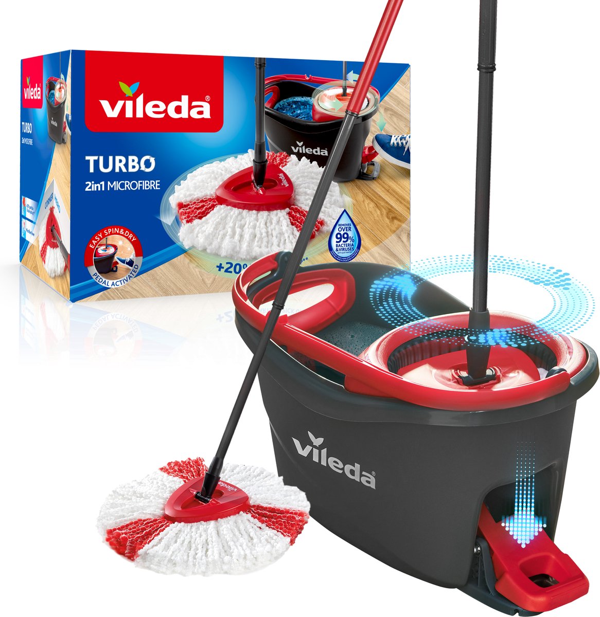 Vileda turbo – complete set met spinmop en emmer met pedaalpers - microvezelmop