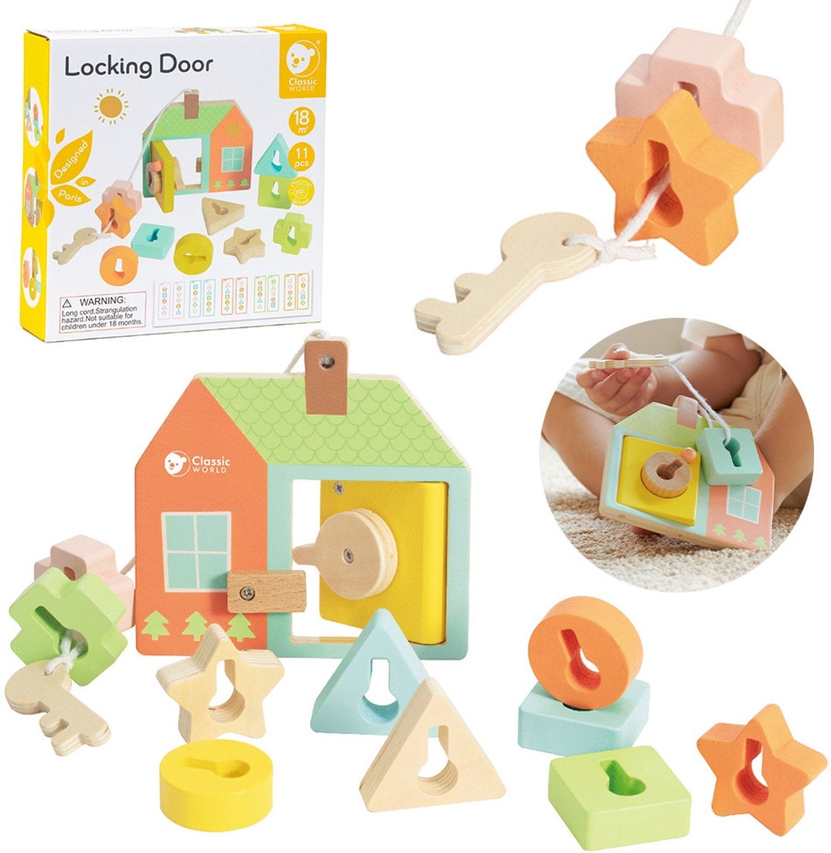 Classic world houten vormenhuis slot spel - educatief speelgoed 11-delig.