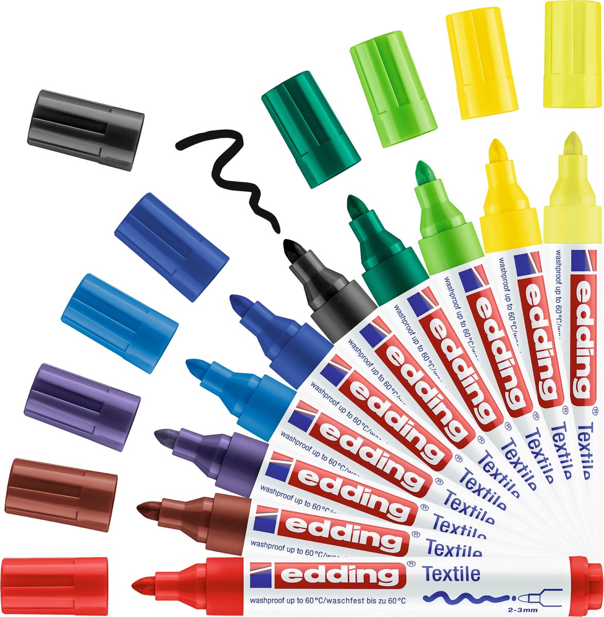 Edding 4500 textielstift - 10 stuks in verschillende basis kleuren - ronde punt 2-3 mm - textielstiften wasmachinebestendig (60°c) om op textiel te tekenen - textielmarker voor volwassenen en kinderen