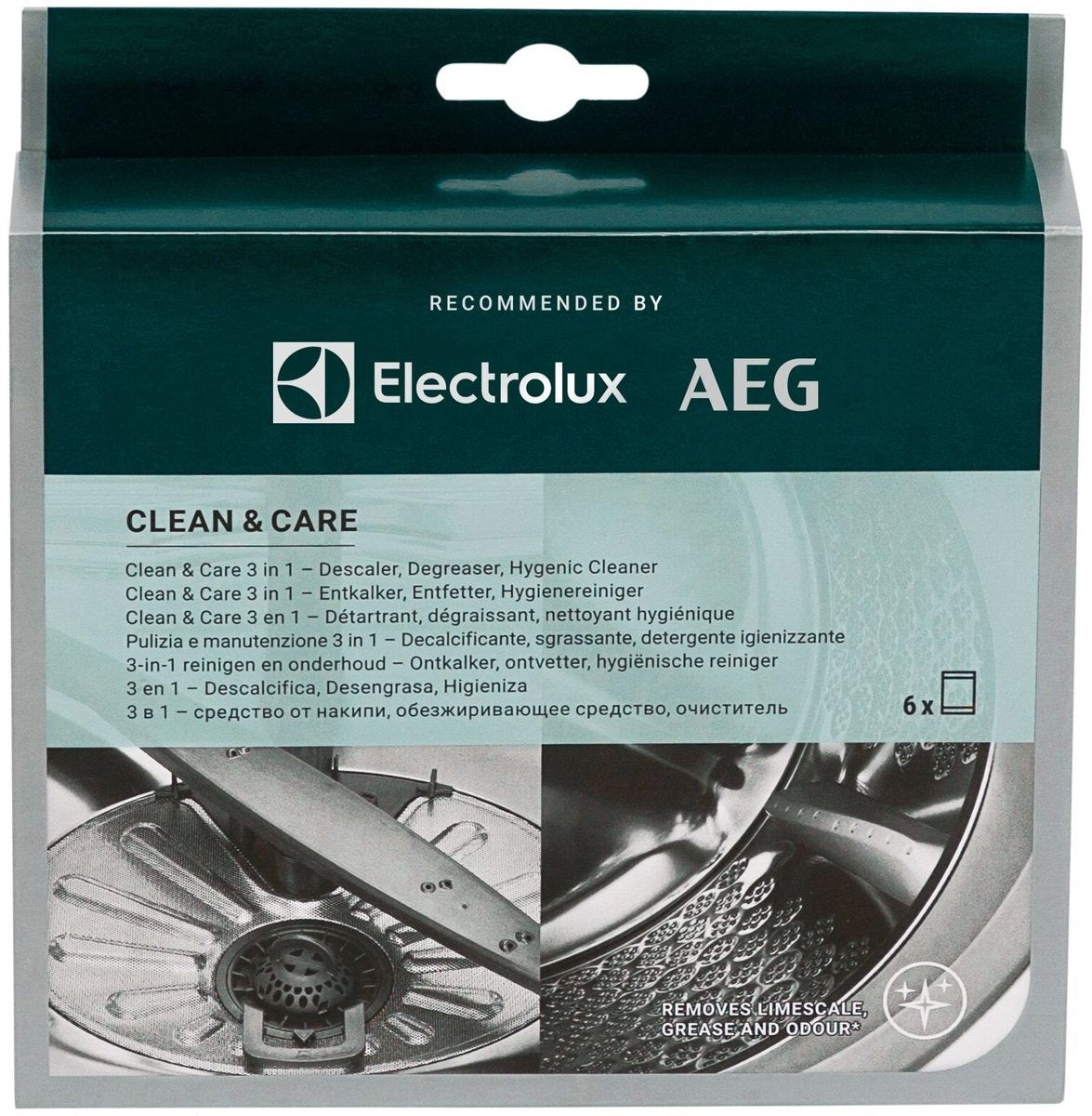 Aeg electrolux m2gcp601 clean and care - 3 in 1 reiniger - reinigen en onderhoud - ontkalker, ontvetter en reiniger - geschikt voor wasmachines vaatwassers - 6 zakjes goed voor een half jaar