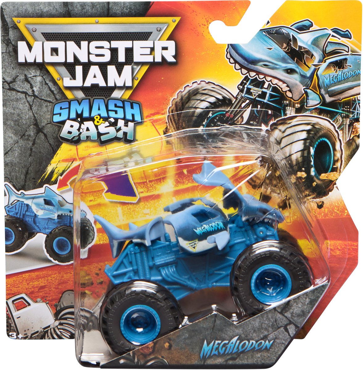 Monster jam - smash bash megalodon repareerbare metalen monstertruck op een schaal van 1:64
