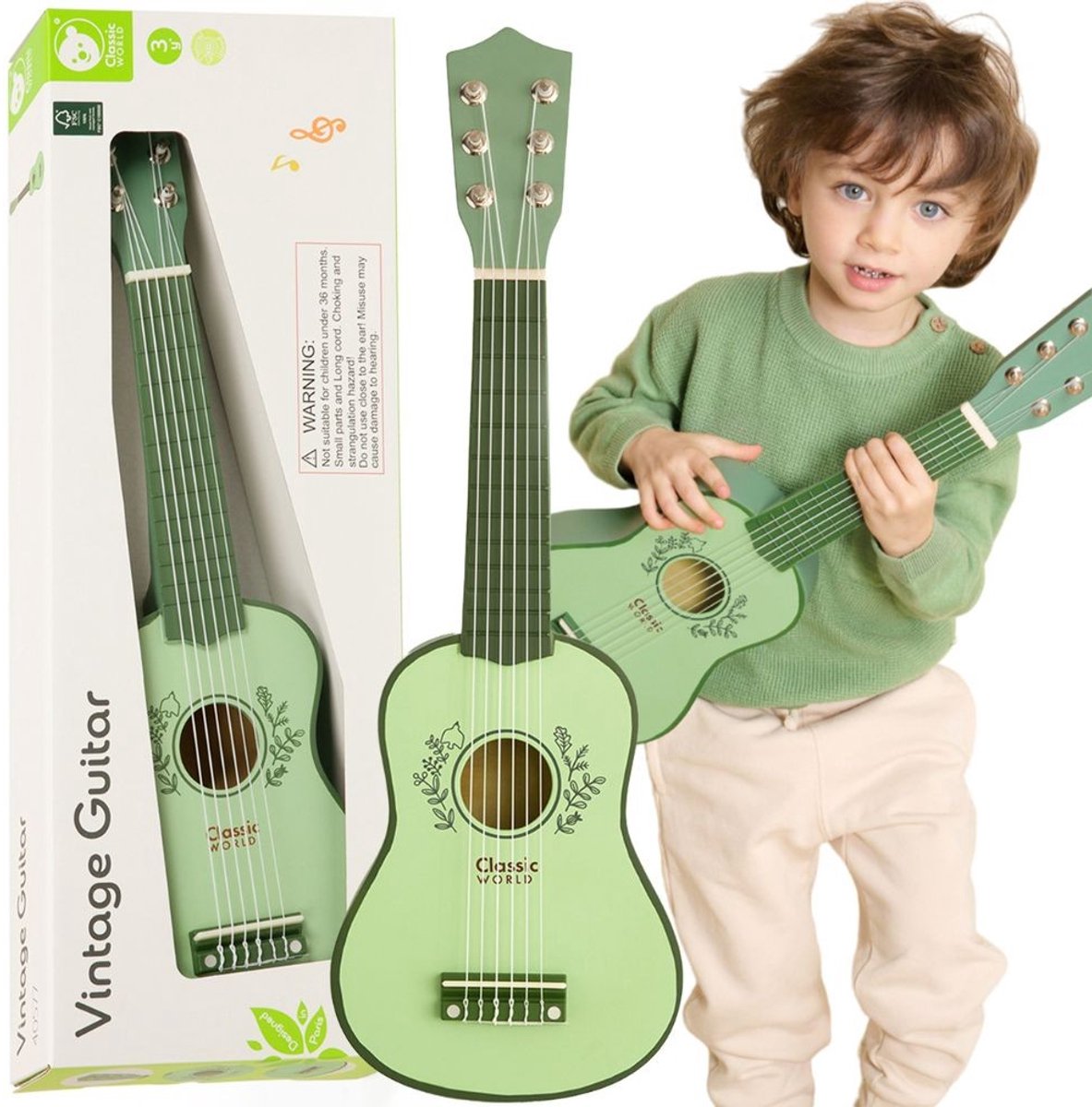 Lobbes speelgoed bv klassieke wereld houten gitaar voor kinderen vintage muziekinstrument 3+ - uni