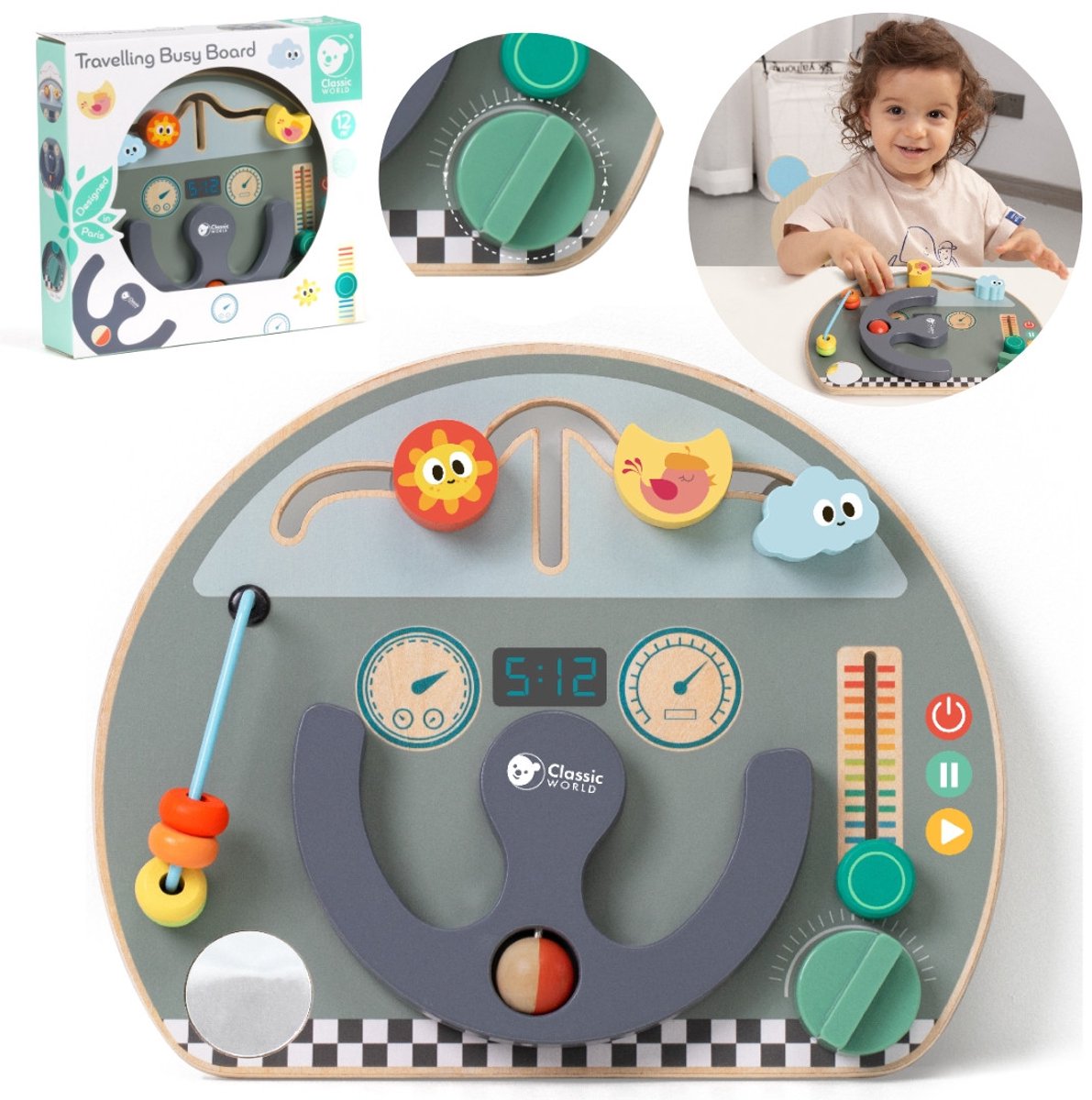 Classic world houten activiteitenbord verkeer educatief speelgoed reis.