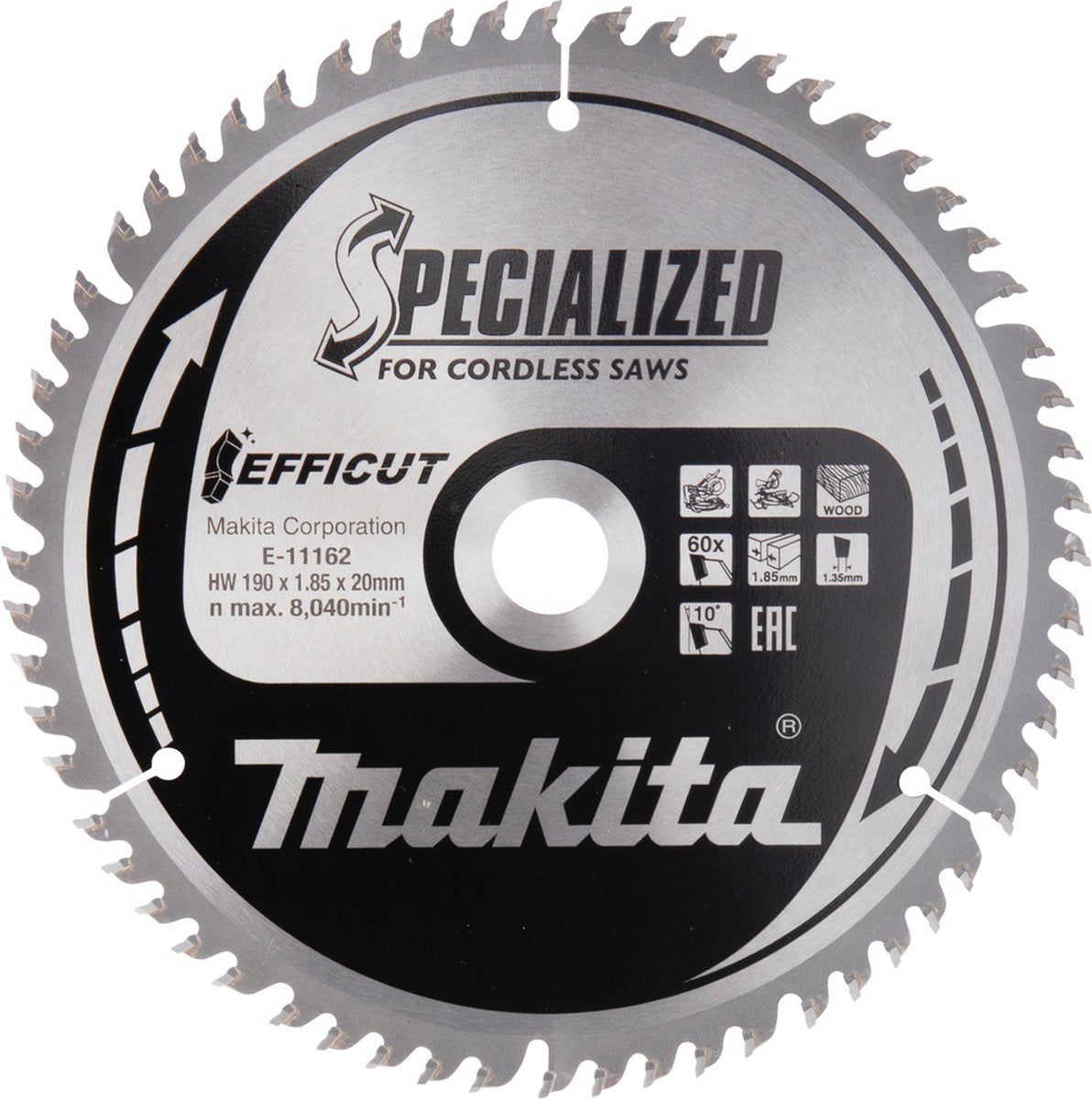 Makita afkortzaagblad voor hout | ø 190mm asgat 20mm 60t - e-11162