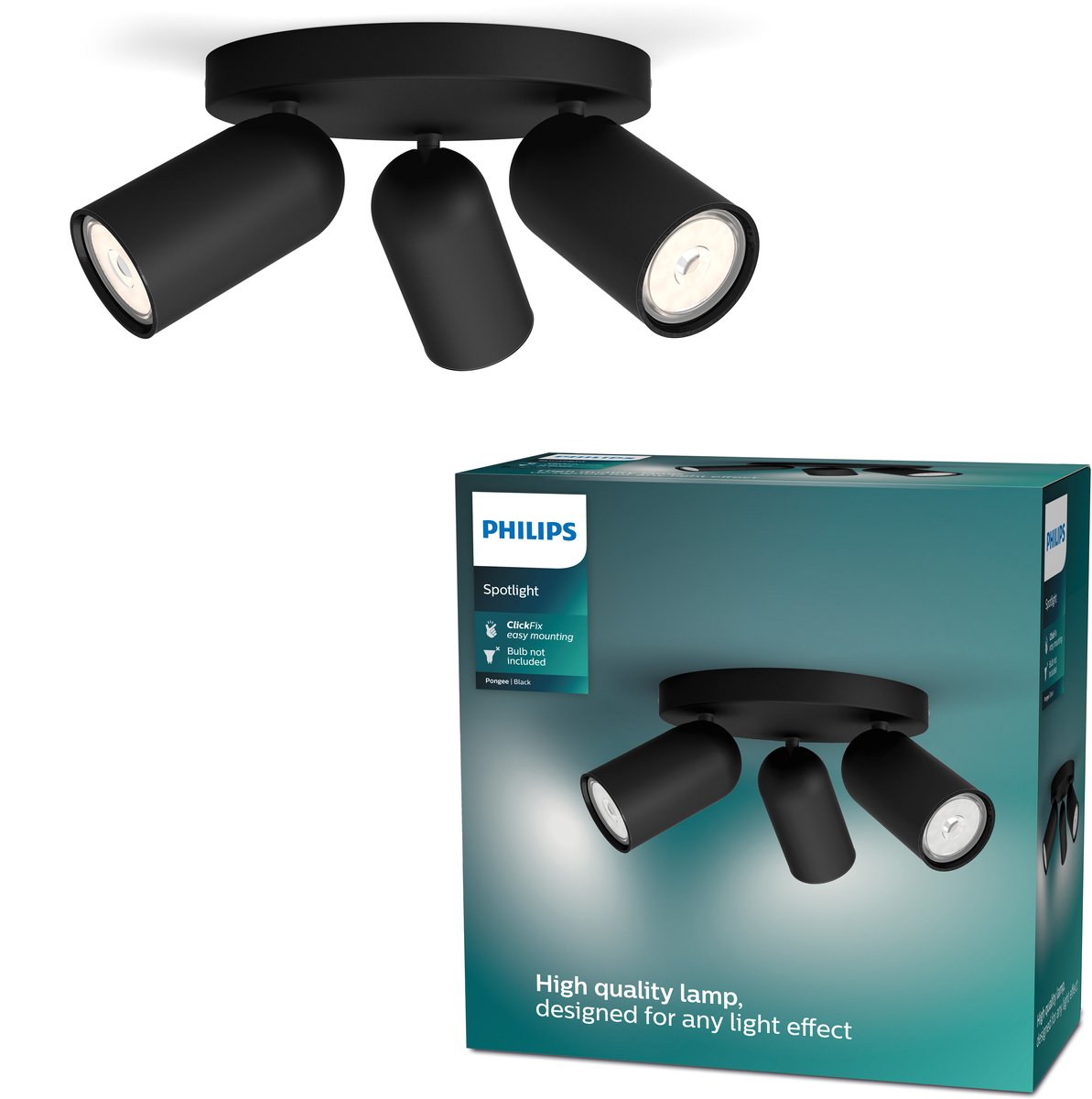 Philips led philips pongee opbouwspot - 3-lichts - zwart