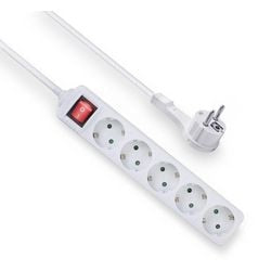 Act stekkerdoos met lichtgevende schakelaar en platte stekker, 5 sockets, 1,5 m, wit